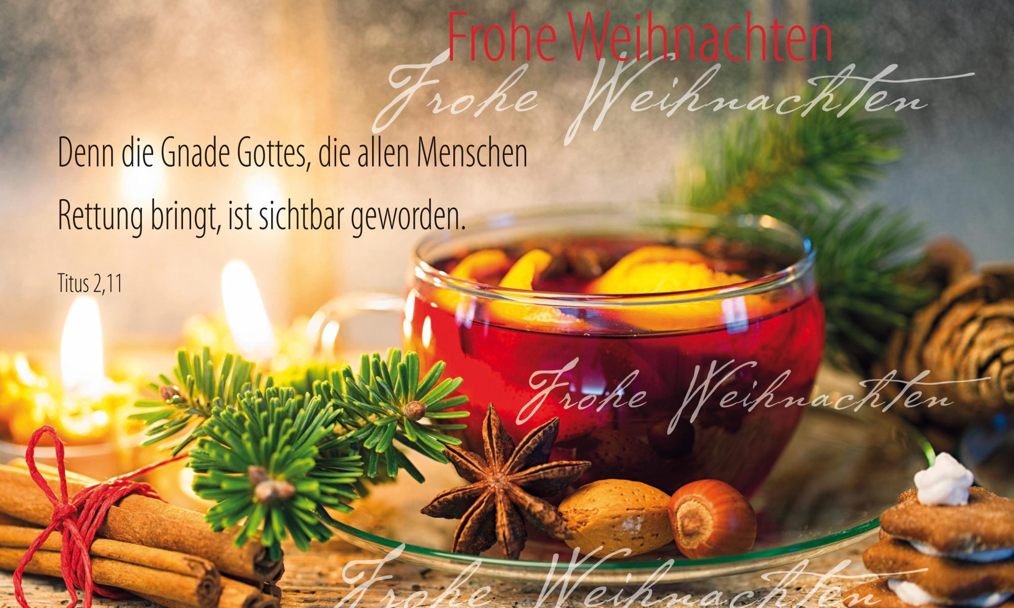 Frohe-Weihnachten-Christliche Postkarte A6, Tee, Kerzenschein, Bibelvers, Weihnachten