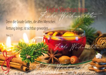Frohe-Weihnachten-Christliche Postkarte A6, Tee, Kerzenschein, Bibelvers, Weihnachten