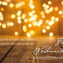 Frohe Weihnachten Christliche Faltkarte, Lichter, Kerzenschein, Bibelvers, Weihnachten