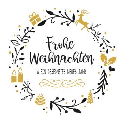 Postkarte, Frohe Weihnachten, Kranz, glod, blau, handlettering, Mistelzweig, Kerzen, Tannenzapfen